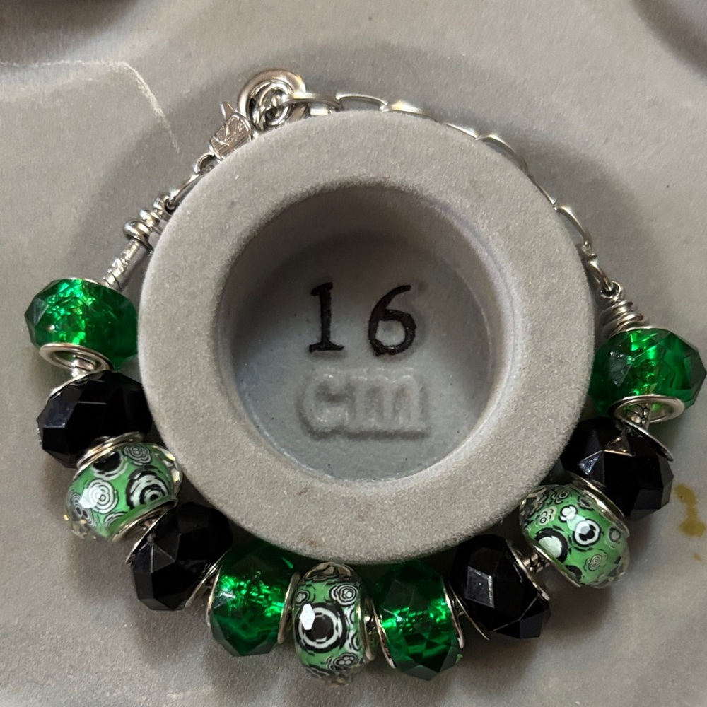 Elegant Green and Black Beaded Bracelet Handmade